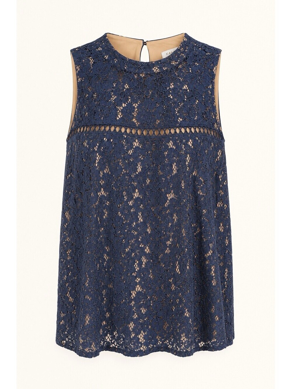 Carolina Belle Montreal Top Women's M Blue Lace Lined Sleeveless Blouse Feminine